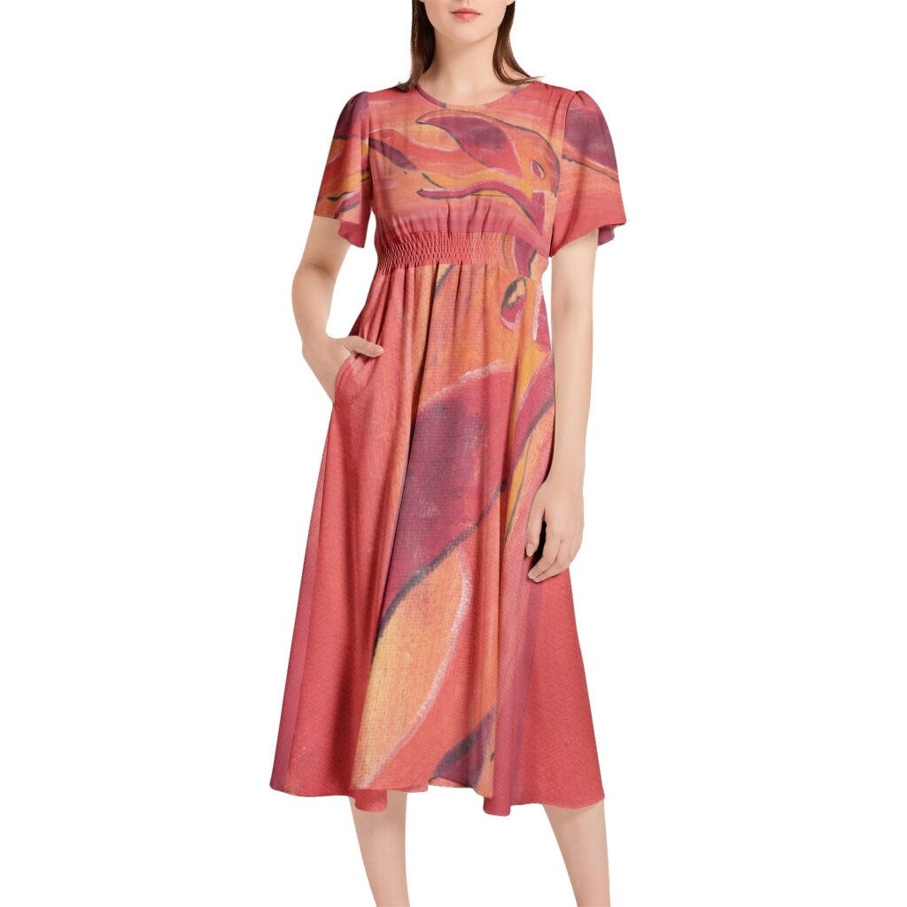 Waleon - Short Sleeve Shirred Waist Midi Dress