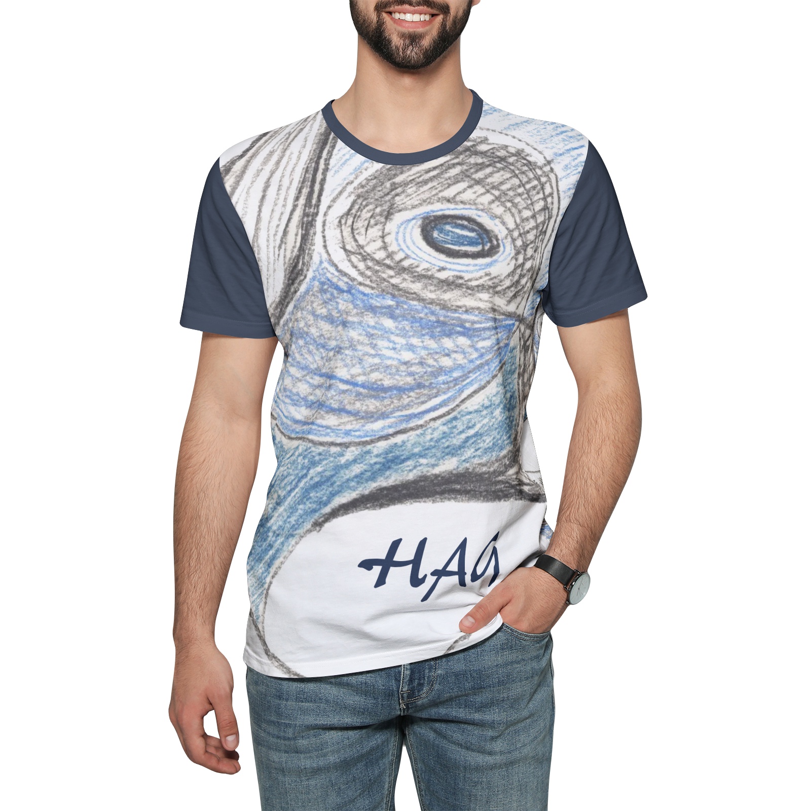 Blue Fish Tornado - Cotton T-shirts - Image 3